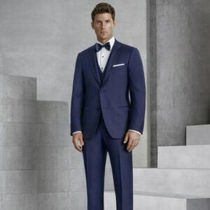 Mens Vested Slim Fit Two Button Trim Notch Tuxedo Navy